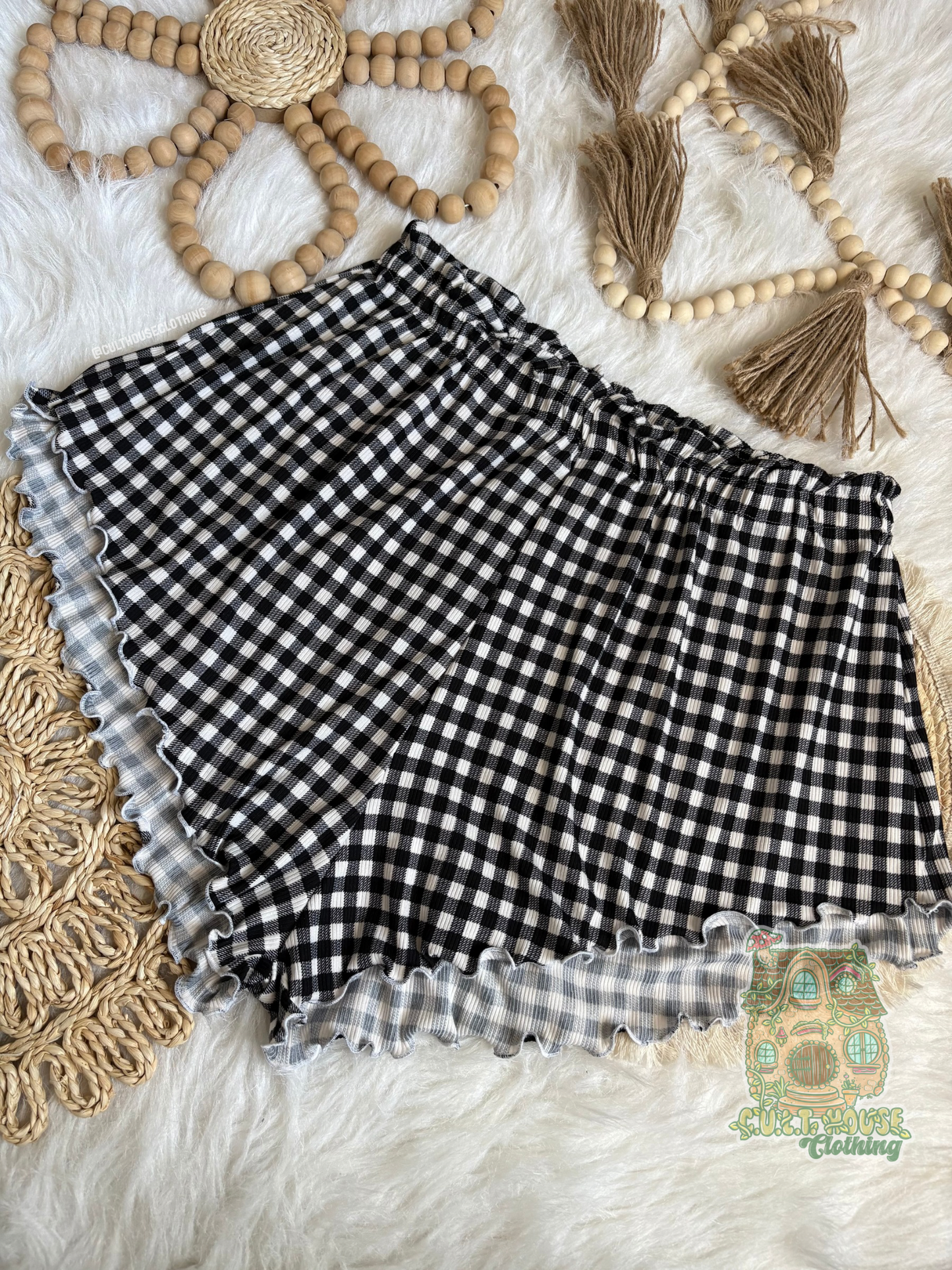 Black Gingham Sammie Shorts (Adult L)