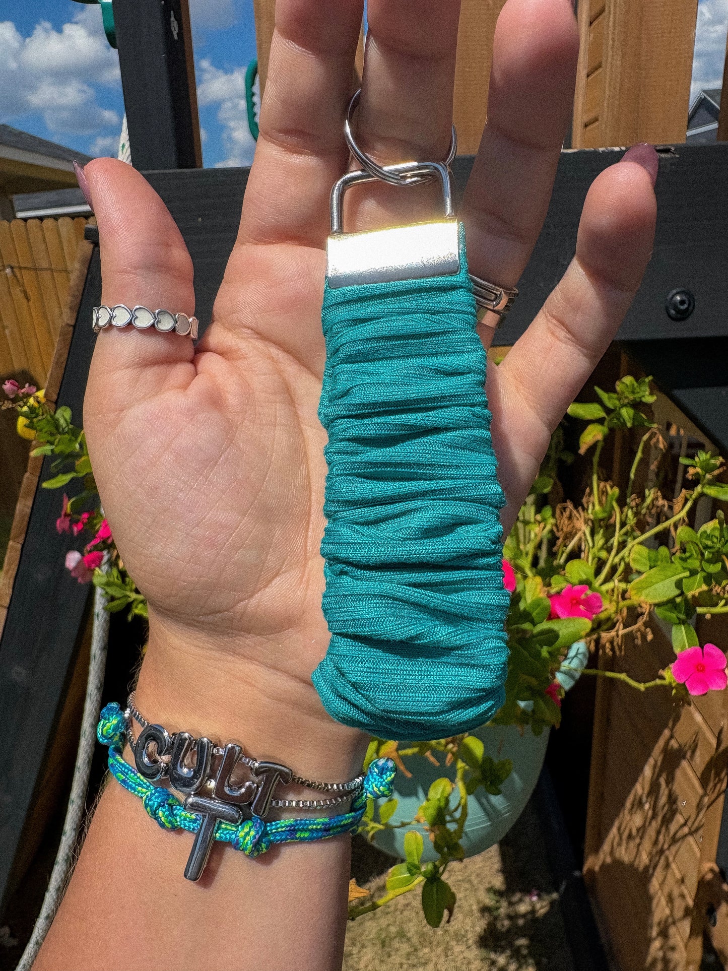 Teal Rib Knit Keychain