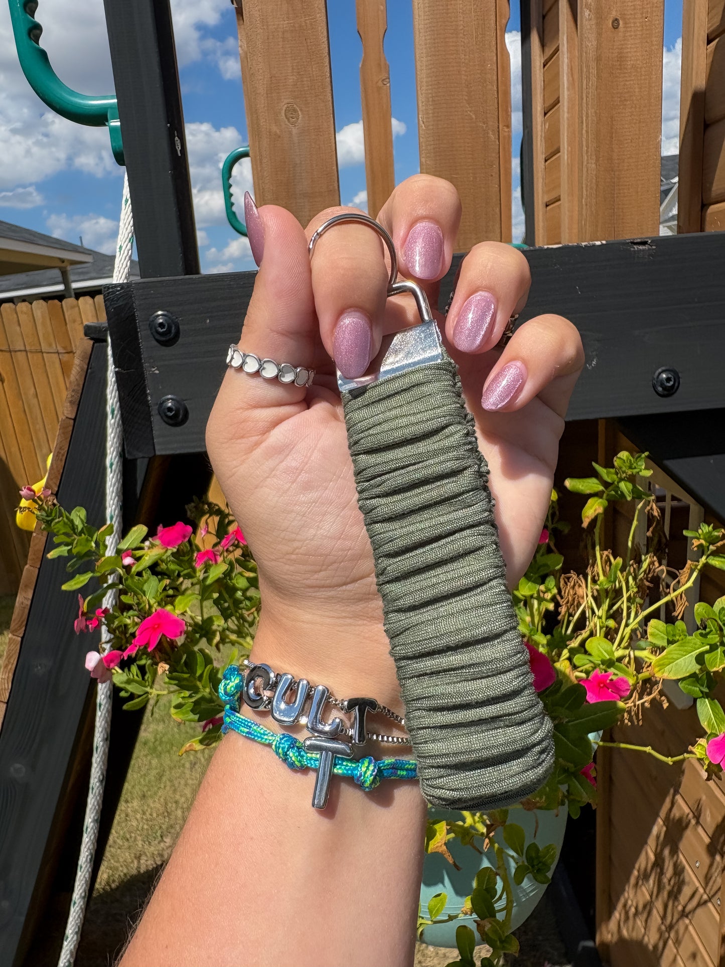 Olive Rib Knit Keychain