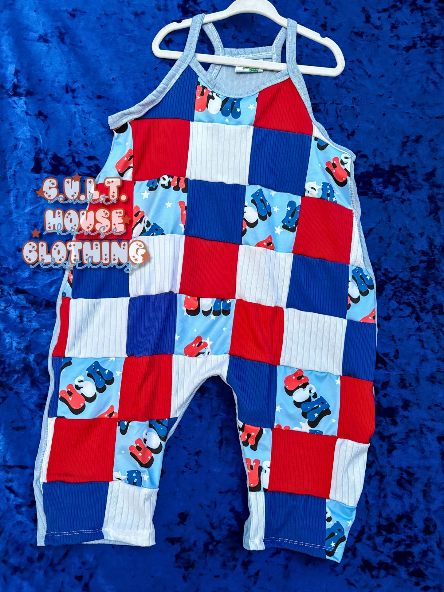 USA Patchwork Sage Romper (4T)