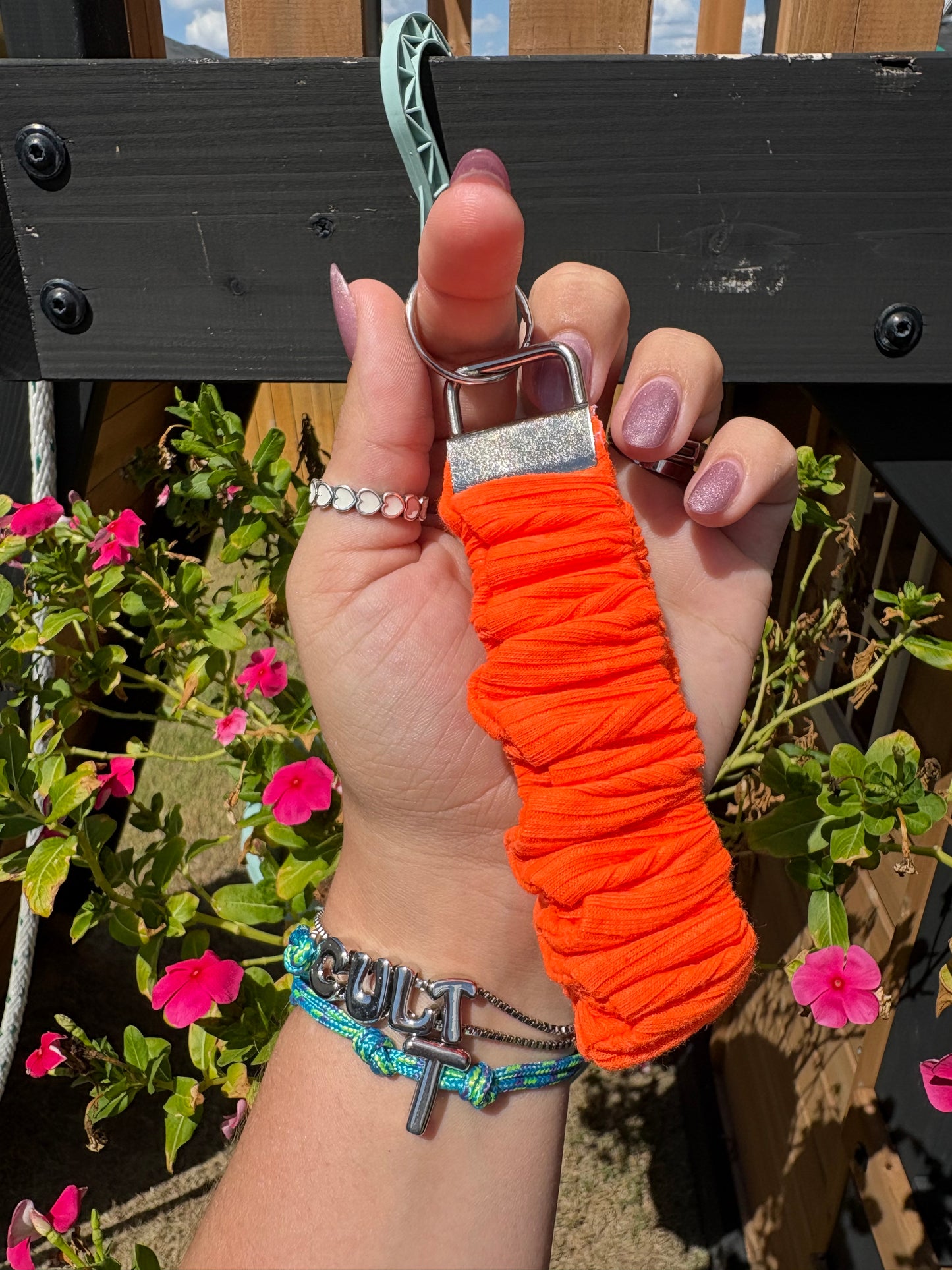 Neon Orange Rib Knit Keychain