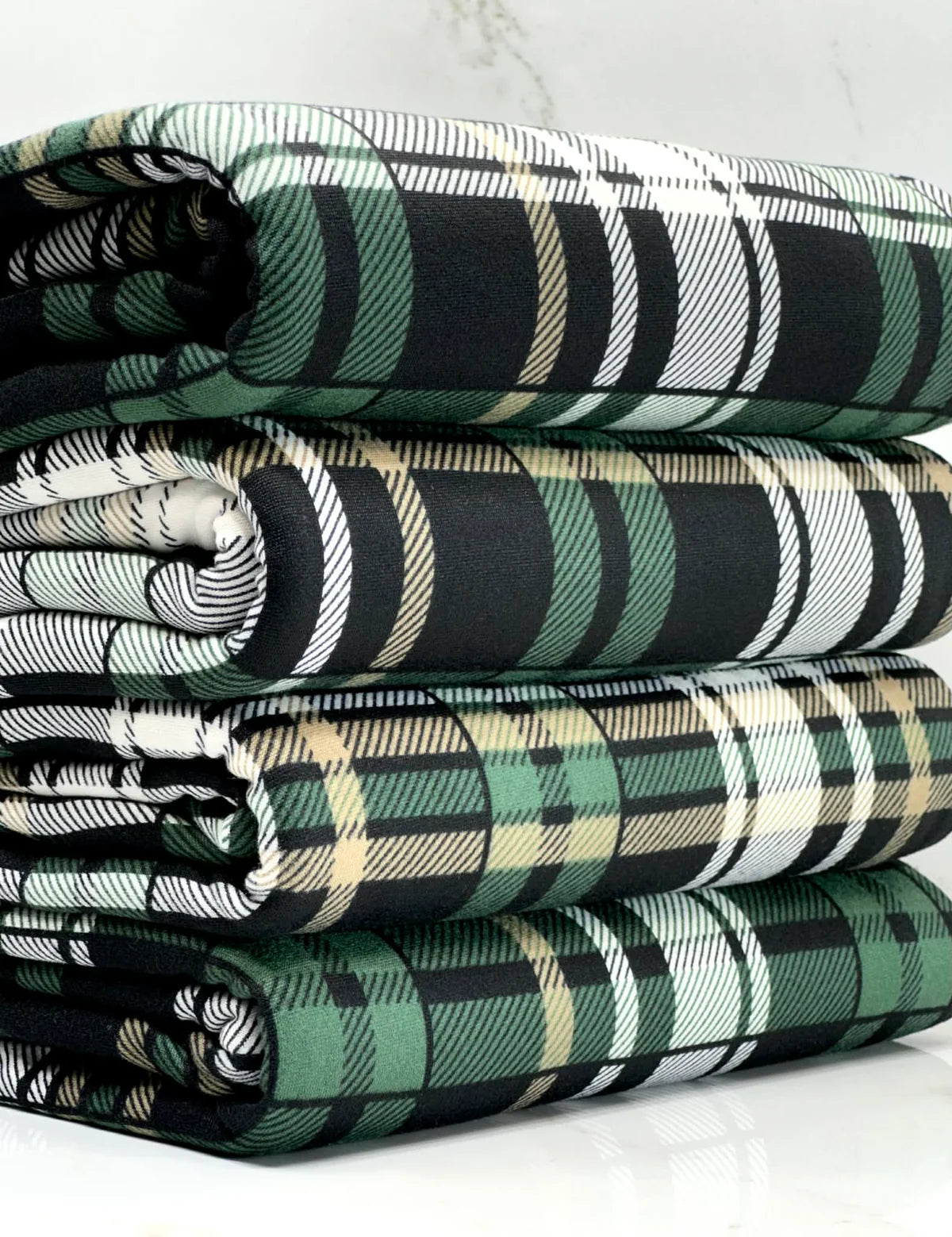 Emerald, Black, Gold and Off White Plaid