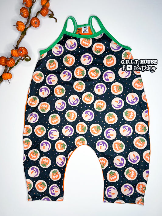 RTS Halloween Cookies Sage Romper (4T)